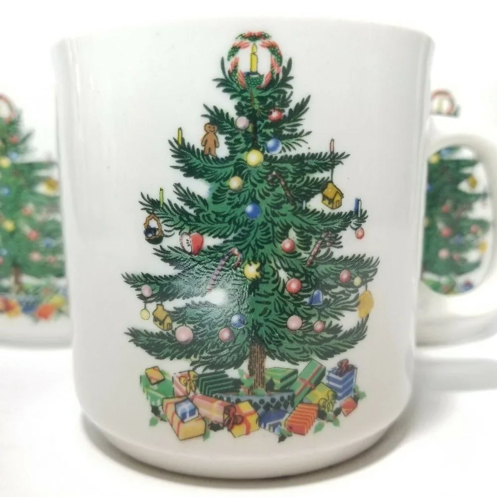 Lot of (3) Vintage Badcock Christmas Tree Mugs Ceramic Tea Hot Cocoa Cups - Picture 3 of 7